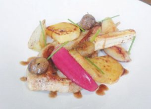 Tendron de veau, légumes et fruits d’automne, sauce Dolce Forte
