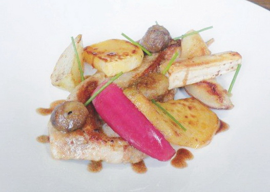 Tendron de veau, légumes et fruits d’automne, sauce Dolce Forte